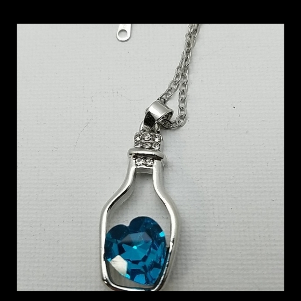 Teal Aquamarine Faux Heart & 18KGP Silver 16"